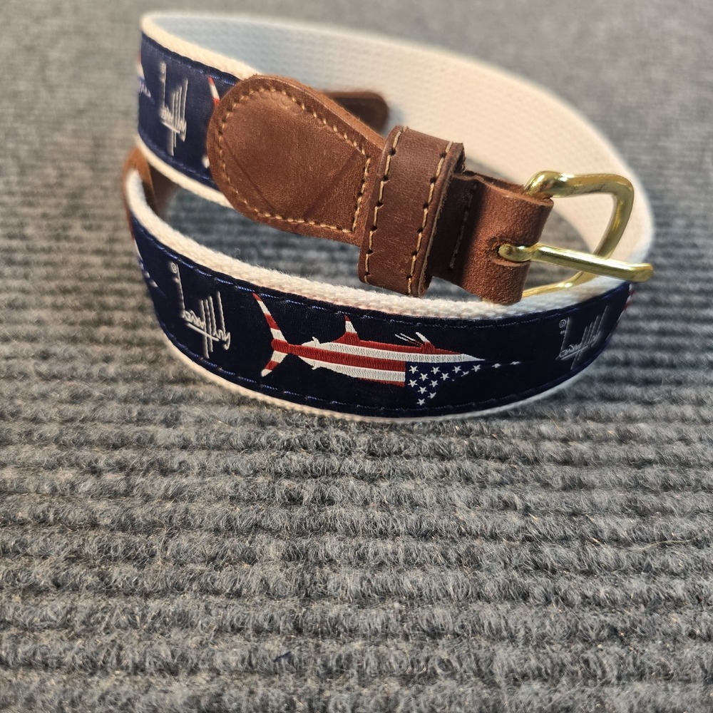 Guy Harvey Boy's USA Marlin Leather Tab Belt Size 22